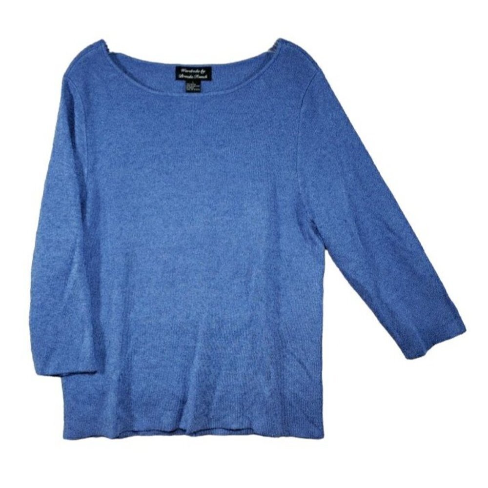 WARDROBE By BRENDA FRENCH Top Womens Sz L‎ Blue Round Neck Rayon French Rags